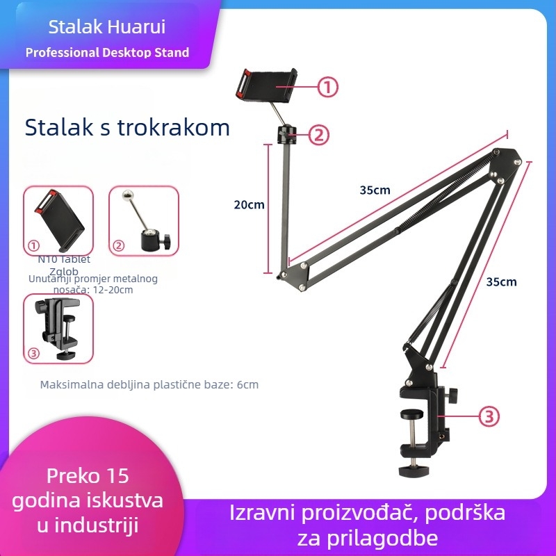 Stalak za tablet NB353 – sklopivi, plastična podloga, metalni nosač, za iPad i iPhone generacije (NB353, sklopivi, plastična podloga, metalni nosač)