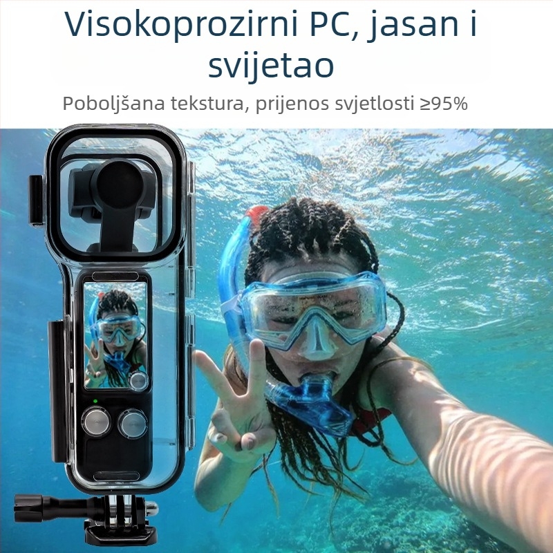 Vodootporan zaštitni kućište za Osmo Pocket 3, kaljeno staklo, kompatibilno s pocket3, s tiskanim logotipom (Model: pocket3 waterproof shell; Kompatibilnost: pocket3; Materijal: kaljeno staklo; Ispis logotipa: Da)