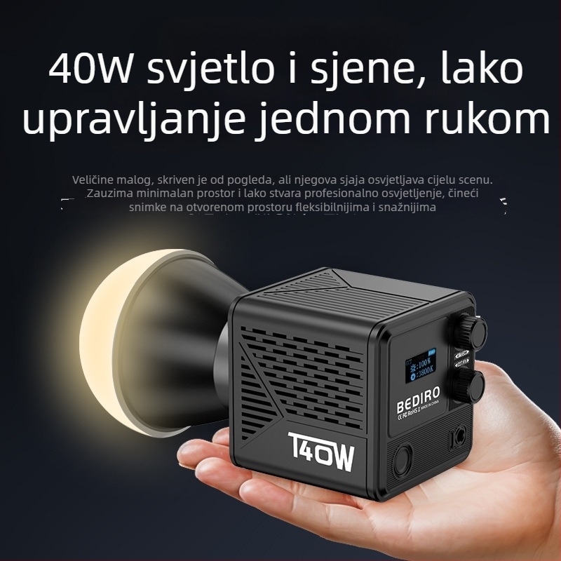 LED svjetlo za nadomještanje 40W, prilagodljiva temperatura boje 2500–9900K, model T200PRO, višerazinsko podešavanje osvjetljenja, 14.8V