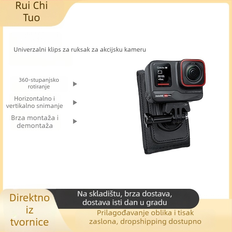 Klip za ruksak za akcijske kamere (Materijal: Nylon+ABS; Kompatibilnost: Općenita; Sadržaj pakiranja: klip, vijci, osnova)