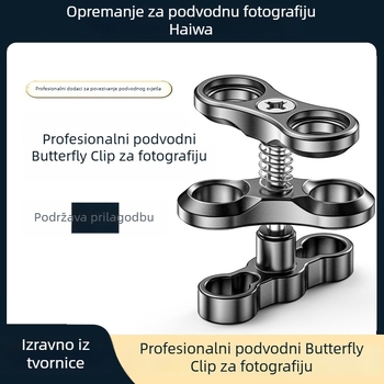 Seafrogs CP-2 Butterfly Clip za podvodnu fotografiju – CNC aluminijski spoj, dvostruka kuglična glava, klips za svjetlosno rame s dvije otvori, univerzalni držač kamere, nosivost 3–5 kg