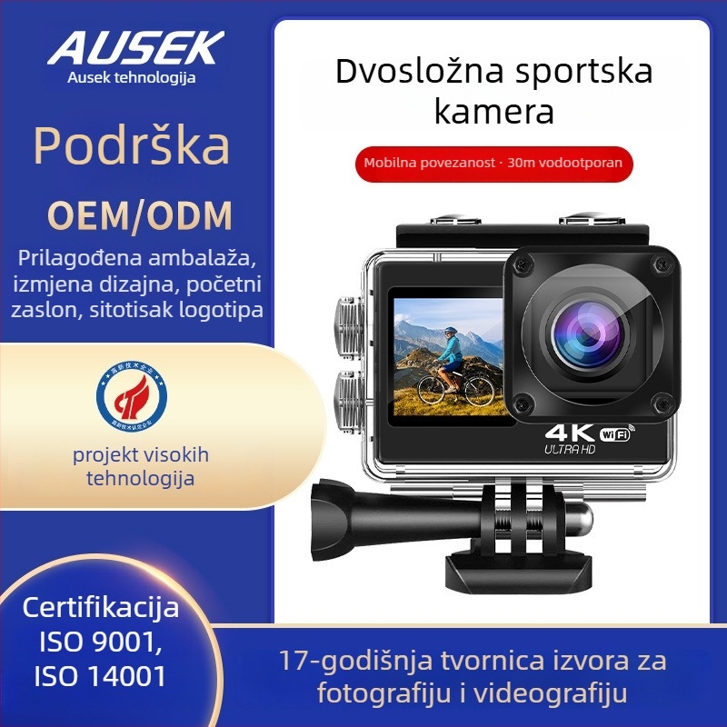 4K akcijska kamera s Wi‑Fi, vodootporna za ronjenje, dvostruki zaslon