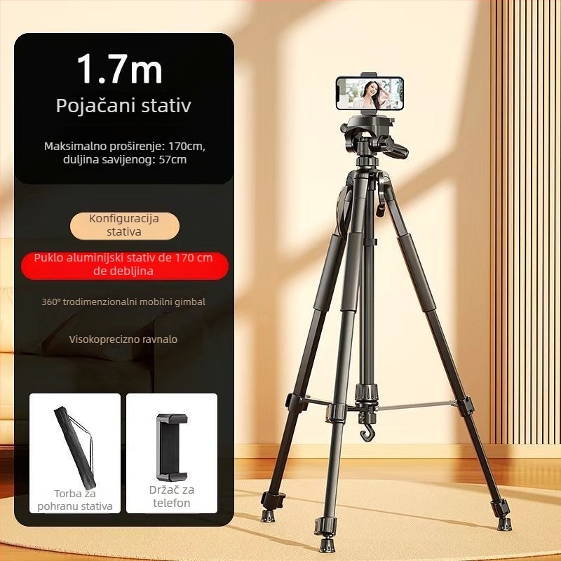 Stativ od nehrđajućeg čelika za DSLR, bezzrcalne kamere i pametne telefone – univerzalna montaža, bez daljinskog upravljača