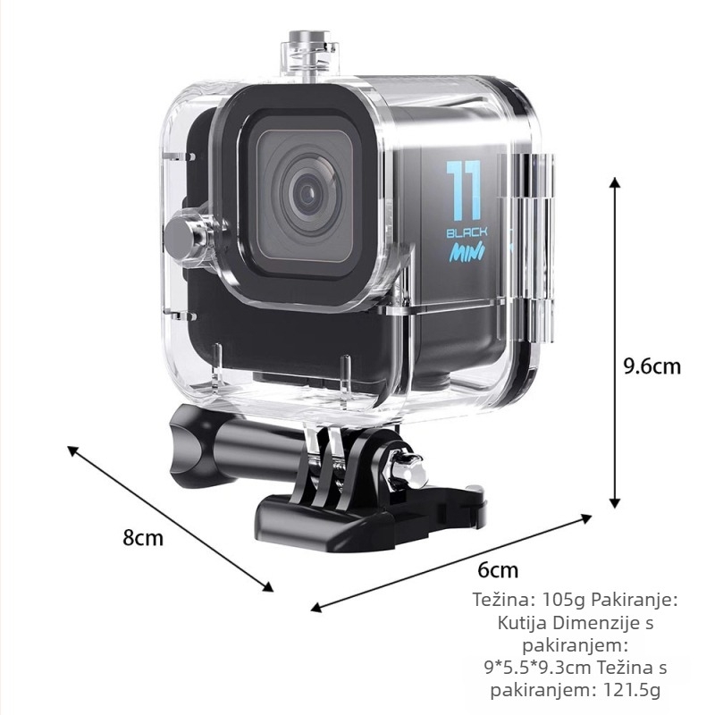 GoPro Hero11 MINI vodootporni zaštitni kućište, kompatibilno, dubina 60 m, ekološki polikarbonat