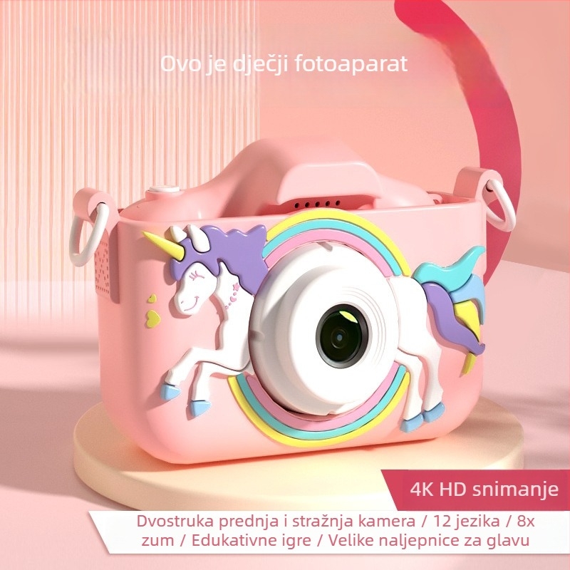 Dječja kamera s 8x zumom, 4K HD, dvostruka leća, edukativni digitalni fotoaparat