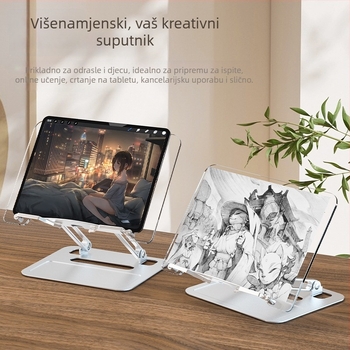 Stolni držač za čitanje, sklopni i podesiv prema visini, od aluminijske legure i akrila, model Z69, univerzalan za knjige i tablete