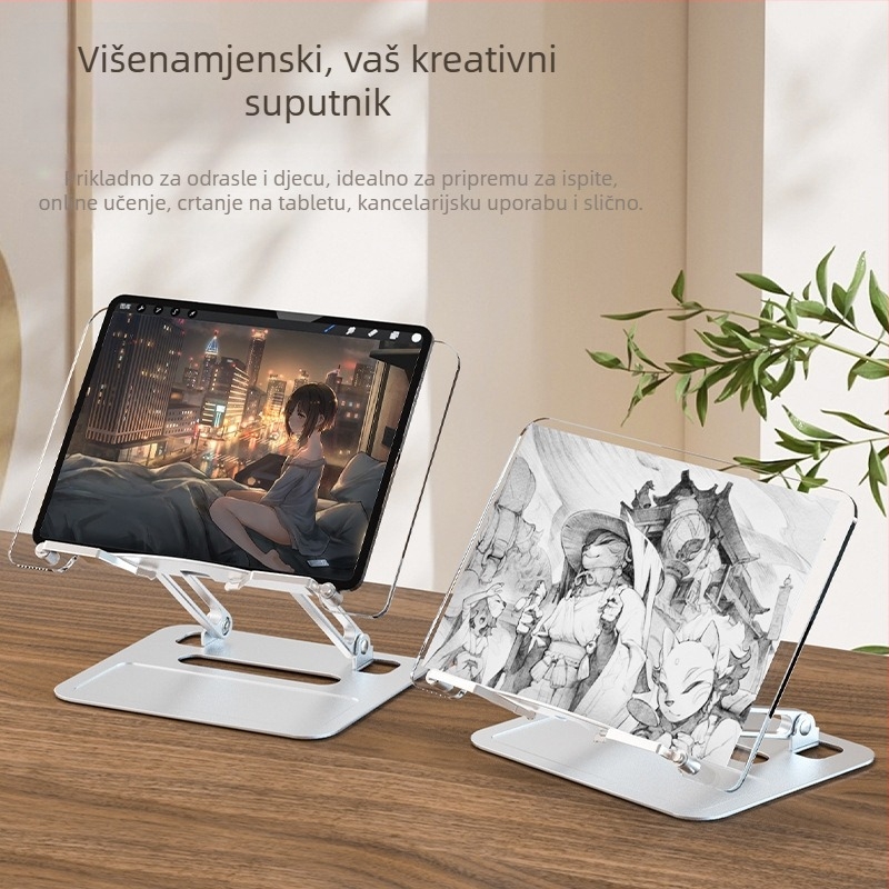Stolni držač za čitanje, sklopni i podesiv prema visini, od aluminijske legure i akrila, model Z69, univerzalan za knjige i tablete