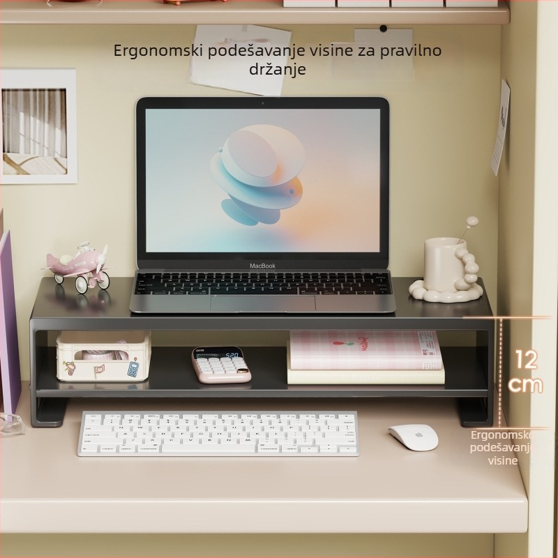 Stalak za monitor na radnom stolu, dvostruki metalni organizator, karbonska čelika