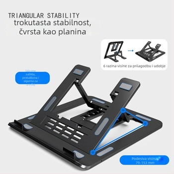Držač za prijenosno računalo, sklopiv, prijenosan, stolnog tipa, plastične konstrukcije, težine oko 318 g, za opće modele