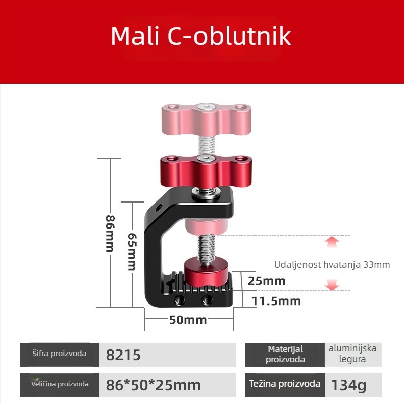Polarstek kamera klipsa tipa C za stolnu upotrebu, aluminijska legura, držač za telefon, nosivost do 2 kg, težina 200 g