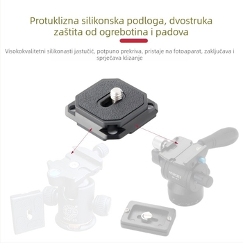 Ploča za brzo oslobađanje PU38A | Kompatibilna sa specifikacijama Aka; Materijal: aluminijska legura, nehrđajući čelik, silikon; Maksimalna nosivost: 2-5 kg; Težina: 17 g.