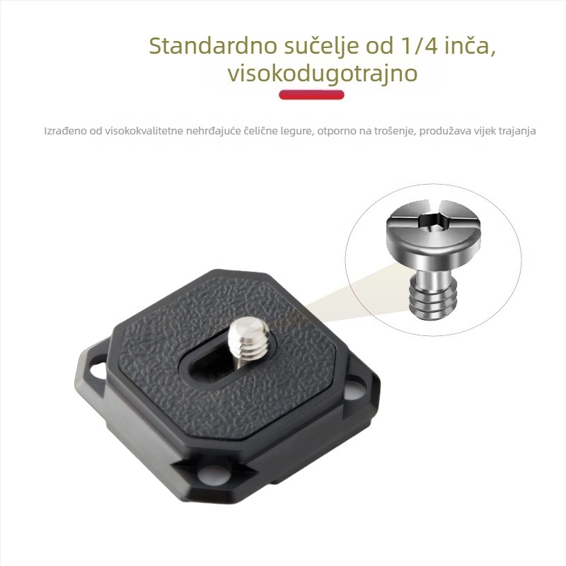 Ploča za brzo oslobađanje PU38A | Kompatibilna sa specifikacijama Aka; Materijal: aluminijska legura, nehrđajući čelik, silikon; Maksimalna nosivost: 2-5 kg; Težina: 17 g.