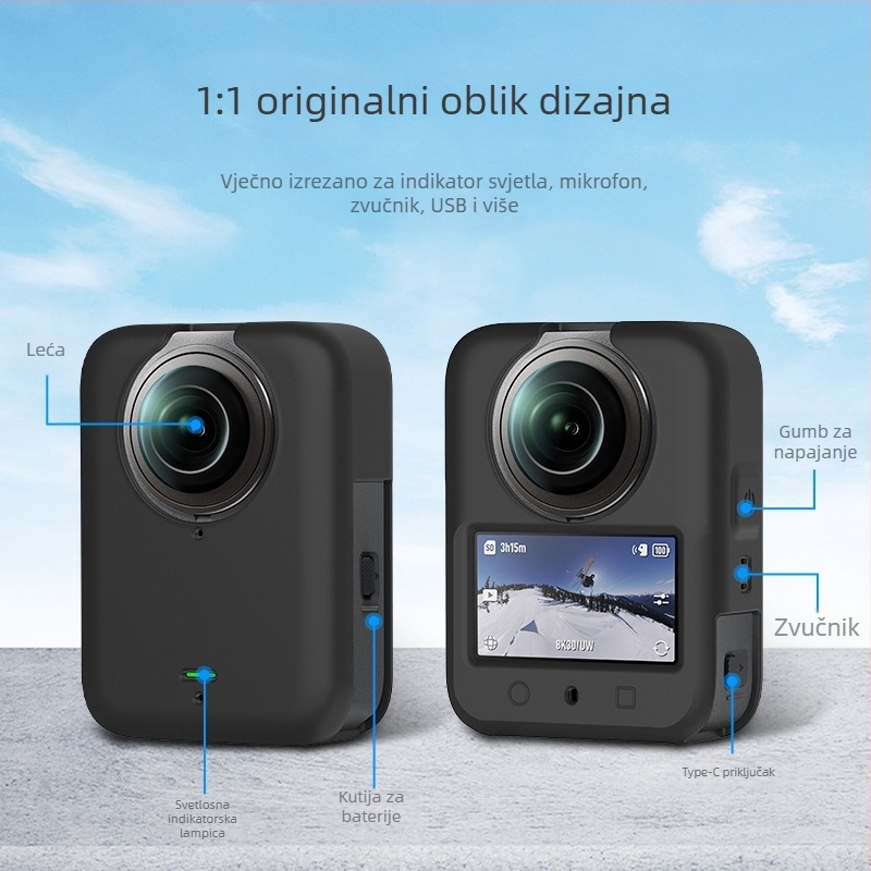 Silikonska zaštitna navlaka za DJI Osmo 360 s poklopcem za leću – otpornost na pad, otpornost na trošenje, otpornost na ogrebotine