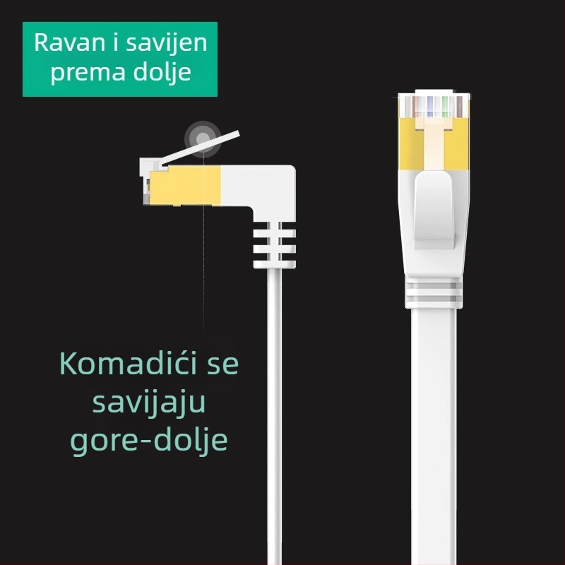 Cat6 plosati Ethernet kabel s 90° kutom, bakreni vodiči, gigabitna brzina
