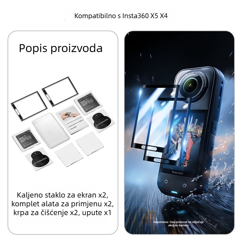 Insta360 ONE X5 kaljeno staklo zaštitnik zaslona, 1:1 skala, potpuno prekrivanje zaslona, bez loga
