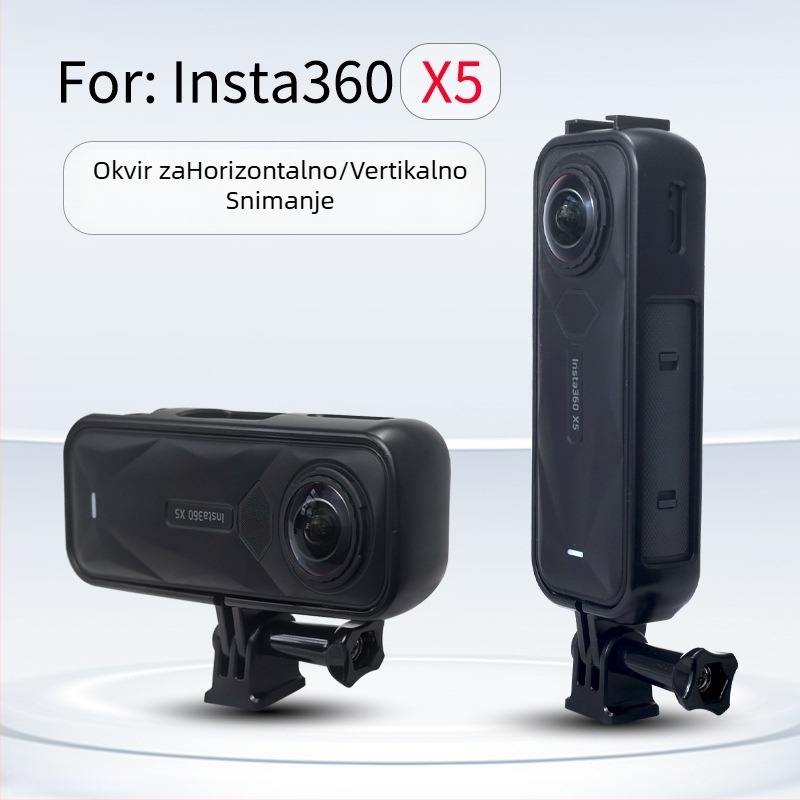Prošireni okvir zaštitno kućište za Insta360 X5, za horizontalno/vertikalno snimanje, otporno na ogrebotine i padove (ABS; okvir + adapter + vijak šipka; Kompatibilni model: Insta360 X5)