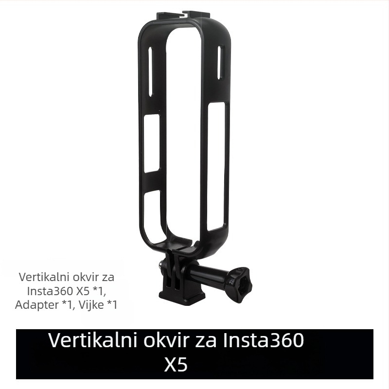 Prošireni okvir zaštitno kućište za Insta360 X5, za horizontalno/vertikalno snimanje, otporno na ogrebotine i padove (ABS; okvir + adapter + vijak šipka; Kompatibilni model: Insta360 X5)