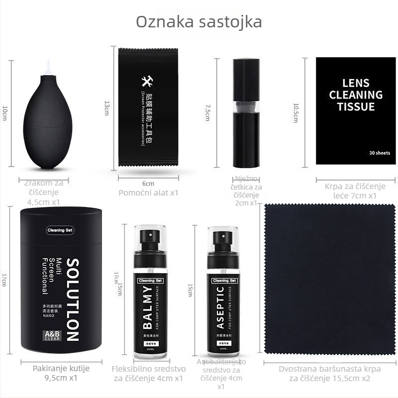Set za čišćenje tipkovnice, mobitela i LCD zaslona — šestodijelni nanoantibakterijski set za prijenosna računala, računala i DSLR fotoaparate