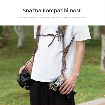 Kožna naramenica za dva fotoaparata, podesiva duljina, model H90, kompatibilna s različitim modelima fotoaparata