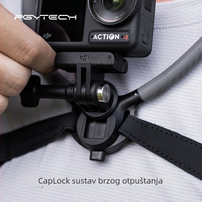 CapLock držač za akcijsku kameru na vrat – pogled iz prve osobe, univerzalni model P-GM-389, materijali: silikon, nehrđajući čelik, aluminij, PC-PBT