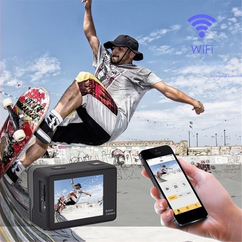 Akcijska kamera s 4K dodirnim dvostrukim zaslonom, WiFi daljinskim upravljačem, vodootporna za vanjske uvjete, širokokutni objektiv