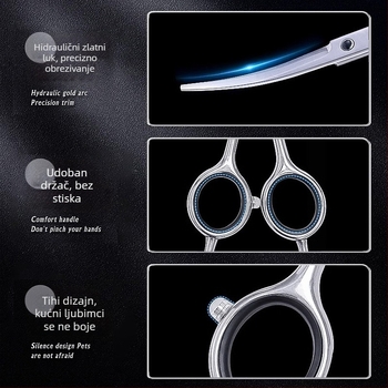 Set makaza za njegu kućnih ljubimaca – zakrivljene škare za pse, nehrđajući čelik, PU kožna futrola