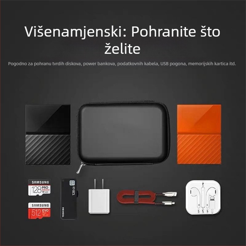 Kućište s čvrstim kućištem za prijenosni tvrdi disk i digitalne dodatke; otporno na udarce i padove, praktično