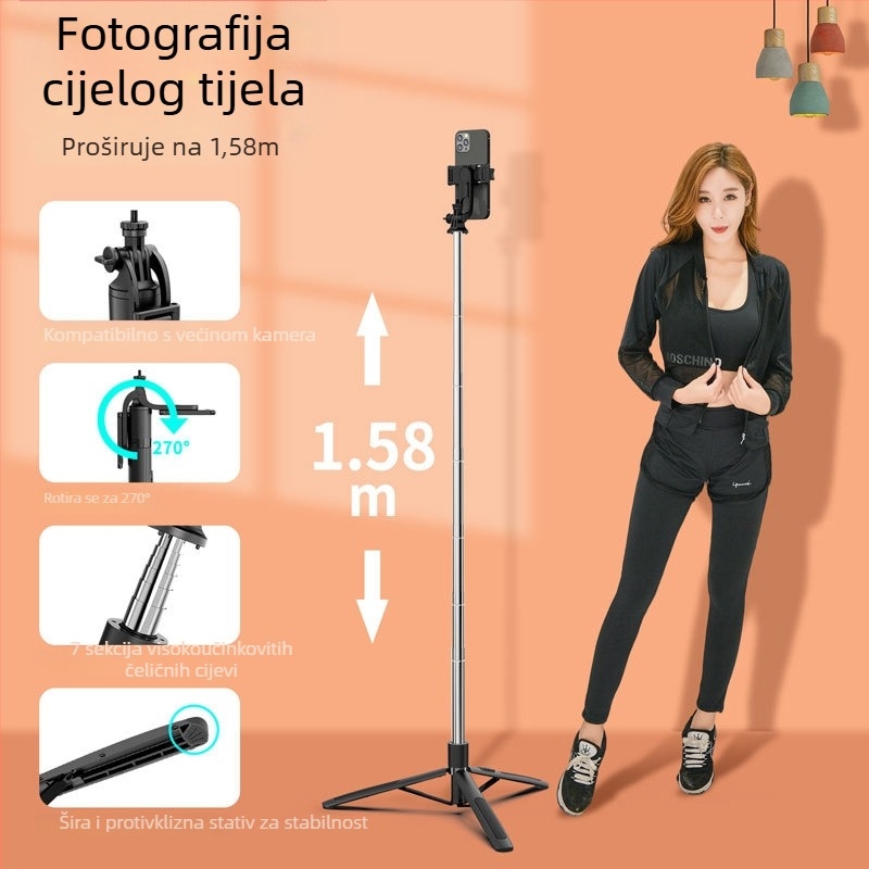 Kindallon Q05 Bluetooth selfie stick s proširujućim svjetlom i podnim trokutastim stativom za livestream