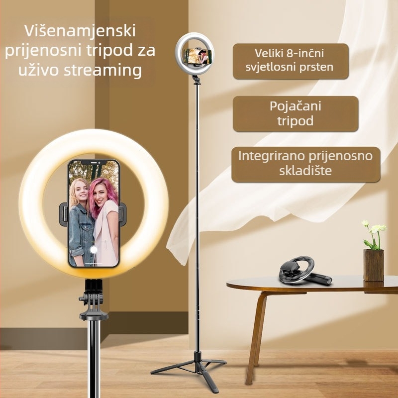 Kindallon Q05 Bluetooth selfie stick s proširujućim svjetlom i podnim trokutastim stativom za livestream