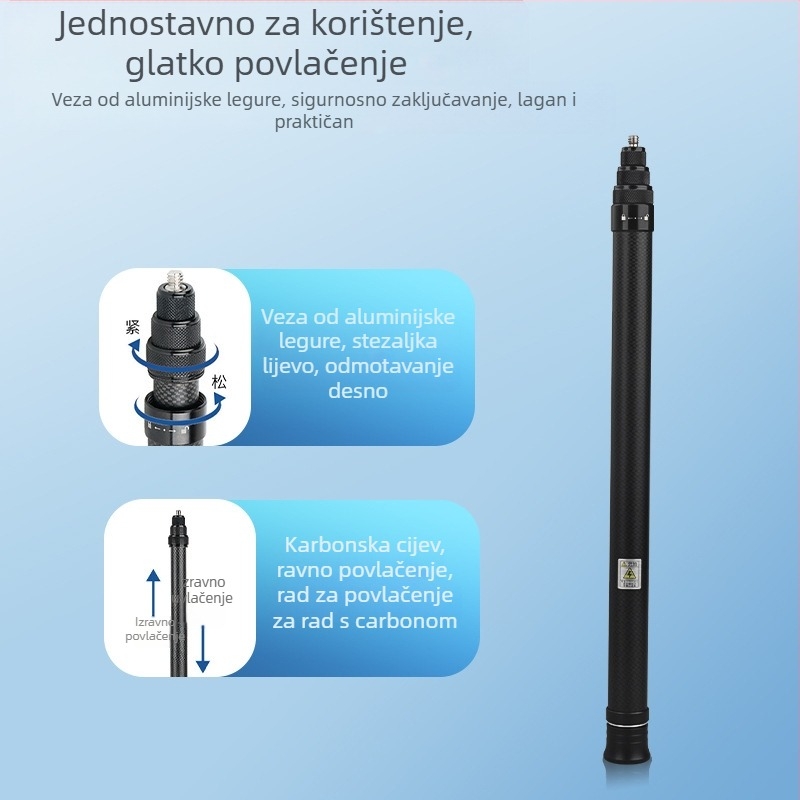 Karbon selfie štap за Insta360 One X2/X3 i GoPro — teleskopski, 4 odjeljaka, nosivost do 2 kg