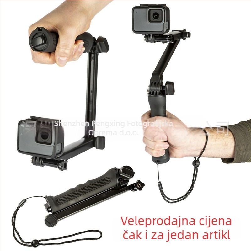Selfie stick tripod za GoPro HERO9 i cijelu GoPro liniju - aluminijska legura, 4 sekcije, moguć ispis logotipa, nosivost do 2 kg