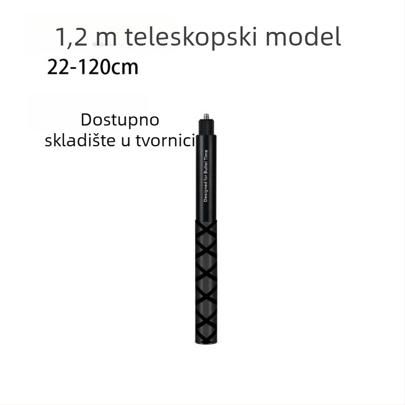 HB-120Z 7-sekcijski aluminijski produžni štap za akcijske i panoramske kamere; kompatibilan s Insta360X4, GoPro, DJI Action 5; nosivost do 2 kg; mogućnost ispisa logotipa.