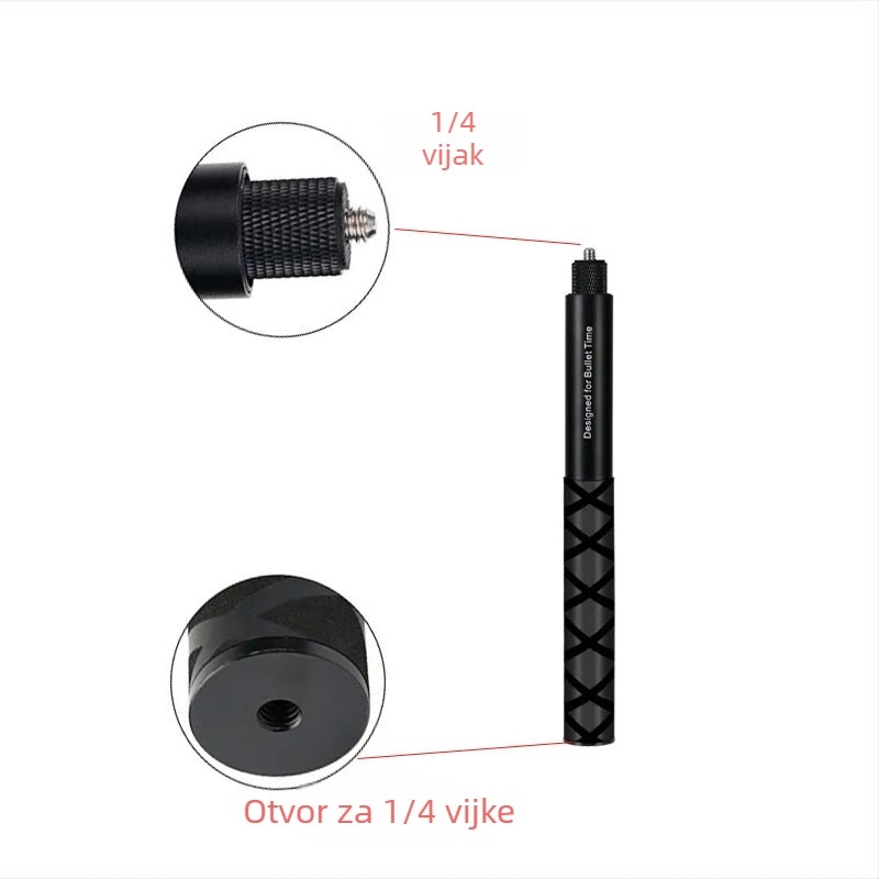 HB-120Z 7-sekcijski aluminijski produžni štap za akcijske i panoramske kamere; kompatibilan s Insta360X4, GoPro, DJI Action 5; nosivost do 2 kg; mogućnost ispisa logotipa.