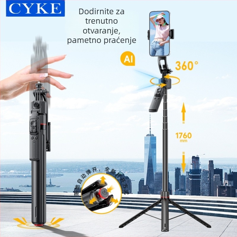 Cyke selfie štapić s prepoznavanjem lica i automatskim praćenjem, tripod za live streaming za telefon, aluminijska legura, Bluetooth daljinski, model TT07