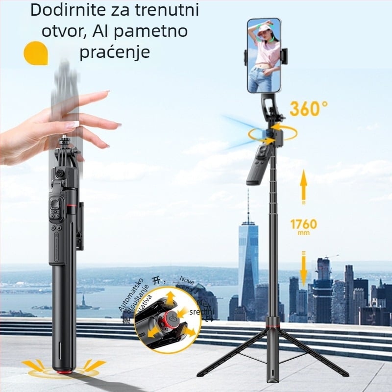 Cyke selfie štapić s prepoznavanjem lica i automatskim praćenjem, tripod za live streaming za telefon, aluminijska legura, Bluetooth daljinski, model TT07