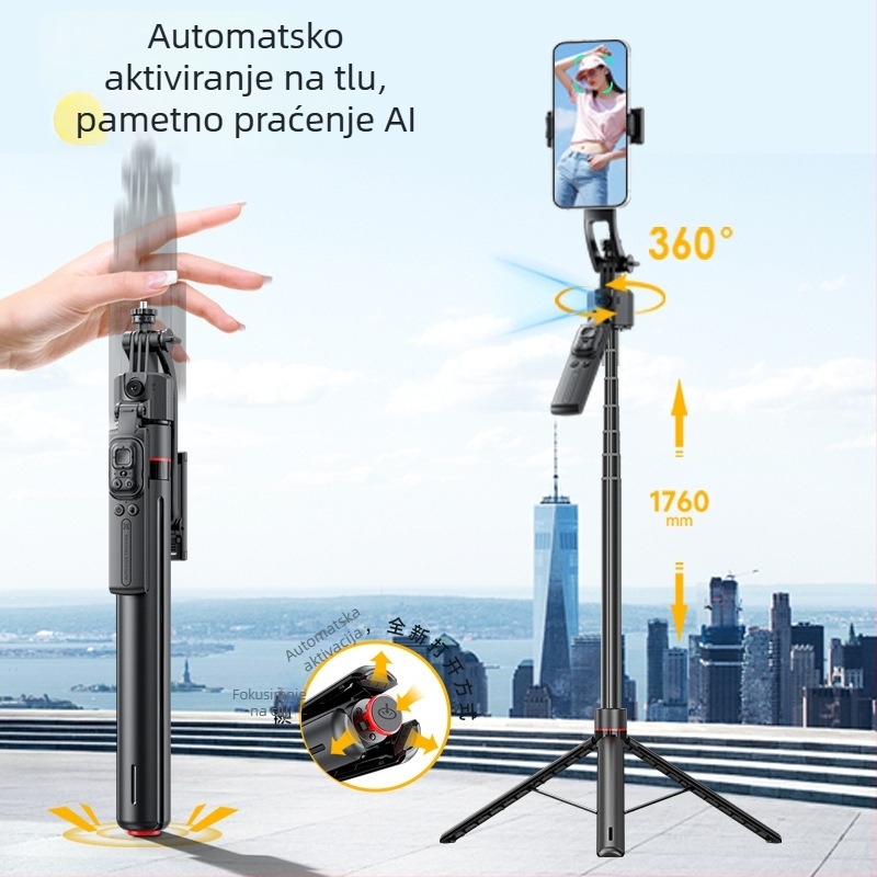 Cyke selfie štapić s prepoznavanjem lica i automatskim praćenjem, tripod za live streaming za telefon, aluminijska legura, Bluetooth daljinski, model TT07