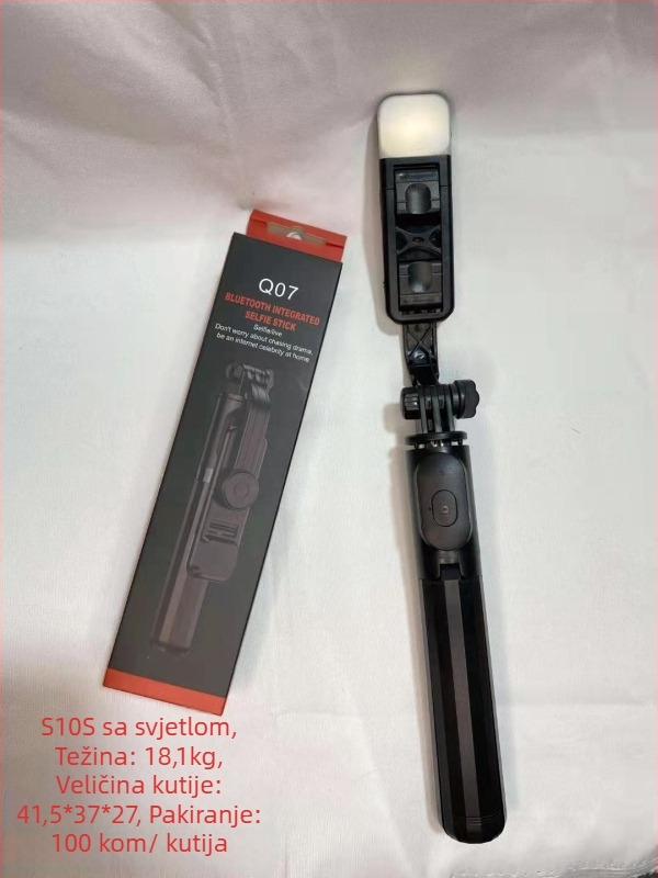 Q07 Bluetooth selfie-stativ za mobitel – aluminijska legura + ABS, uz daljinski upravljač, ugrađeno svjetlo, stabilizacija slike