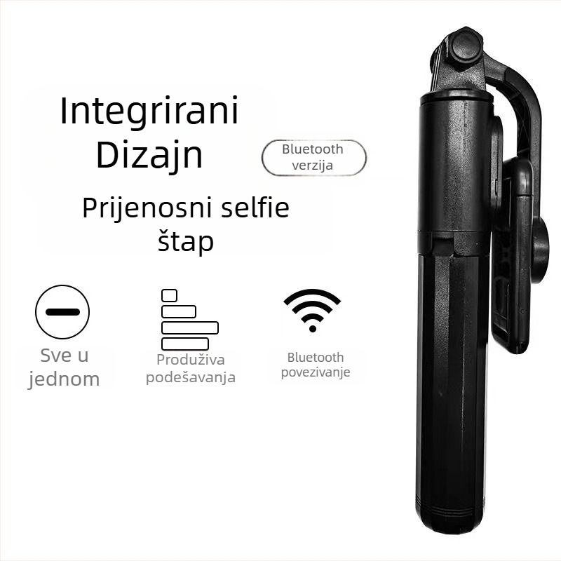 Q07 Bluetooth selfie-stativ za mobitel – aluminijska legura + ABS, uz daljinski upravljač, ugrađeno svjetlo, stabilizacija slike