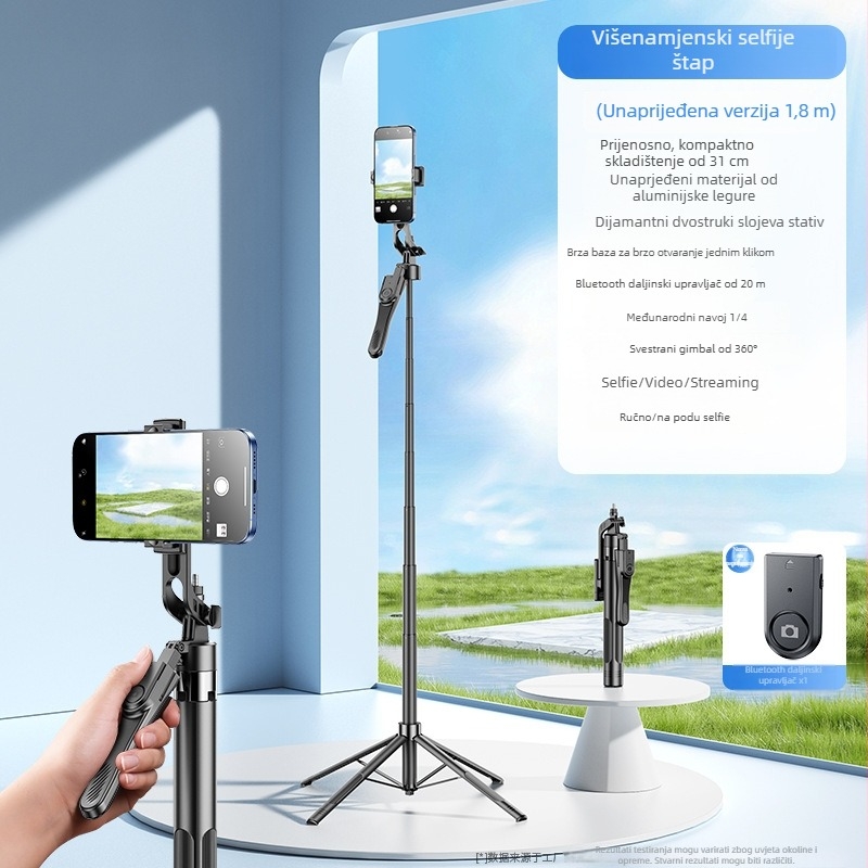 CRENOV Four-Axis Gimbal Selfie Drška, Aluminijska Legura + ABS, Bluetooth Daljinski Upravljač, Anti‑Treme, Svjetlo za Dopunu