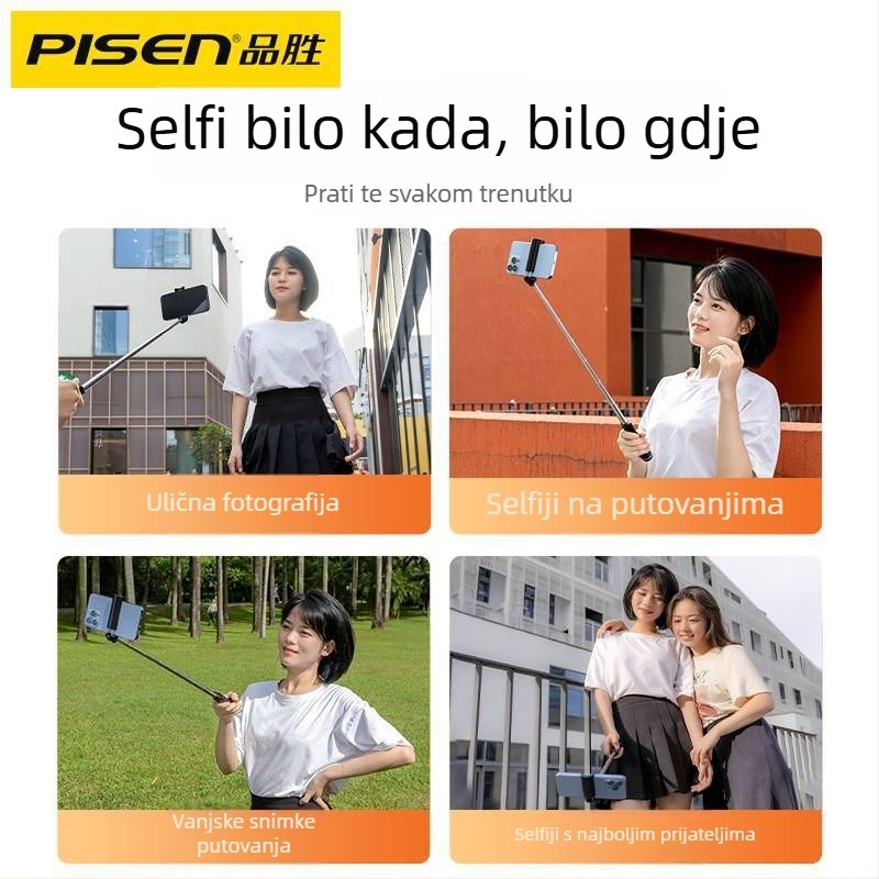 Pisen Mini Integrirani Bluetooth Selfie Štapić s Daljinskim Upravljačem – Plastično Tijelo, Prilagodljivo