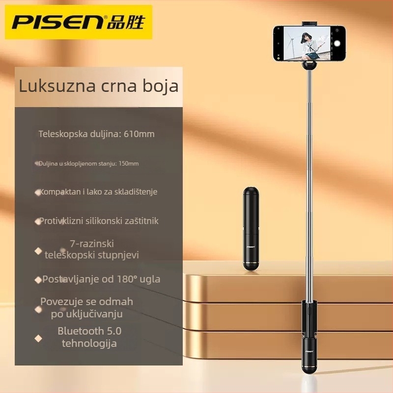 Pisen Mini Integrirani Bluetooth Selfie Štapić s Daljinskim Upravljačem – Plastično Tijelo, Prilagodljivo