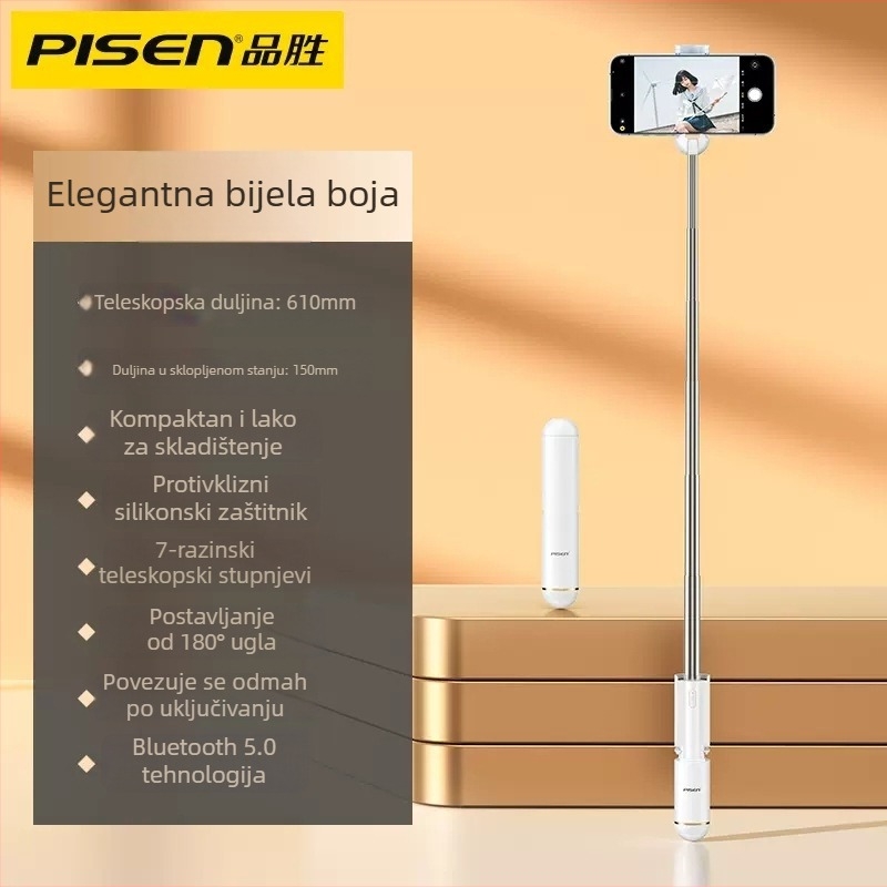 Pisen Mini Integrirani Bluetooth Selfie Štapić s Daljinskim Upravljačem – Plastično Tijelo, Prilagodljivo