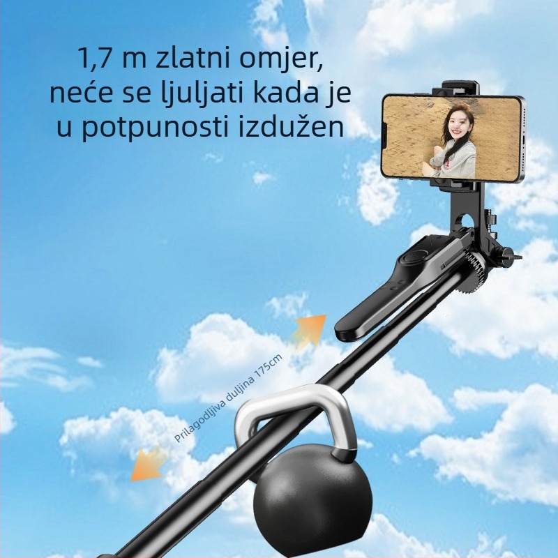 Metalni selfie štap s trostrukim držačem za telefon – aluminijska legura, Bluetooth daljinski upravljač, univerzalna kompatibilnost, stabilizacija protiv podrhtavanja, podrška prilagodbi