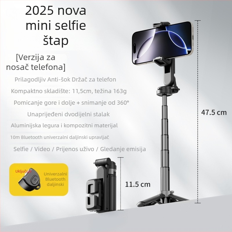 Selfie štap 3-u-1 s magnetskim držanjem, daljinskim upravljačem i Bluetoothom, ABS + aluminijska legura