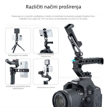 Aluminijski lazy stalak za mobitel i kameru s adapterom za hot shoe, opći stil, podrška prilagodbi