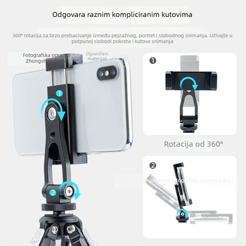 Aluminijski lazy stalak za mobitel i kameru s adapterom za hot shoe, opći stil, podrška prilagodbi