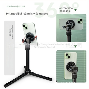 Stolni držač s MagSafe magnetskom metalnom klipsom za telefon za vloganje i prijenos uživo; prenosiva univerzalna legura; podržava horizontalne i vertikalne zaslone.