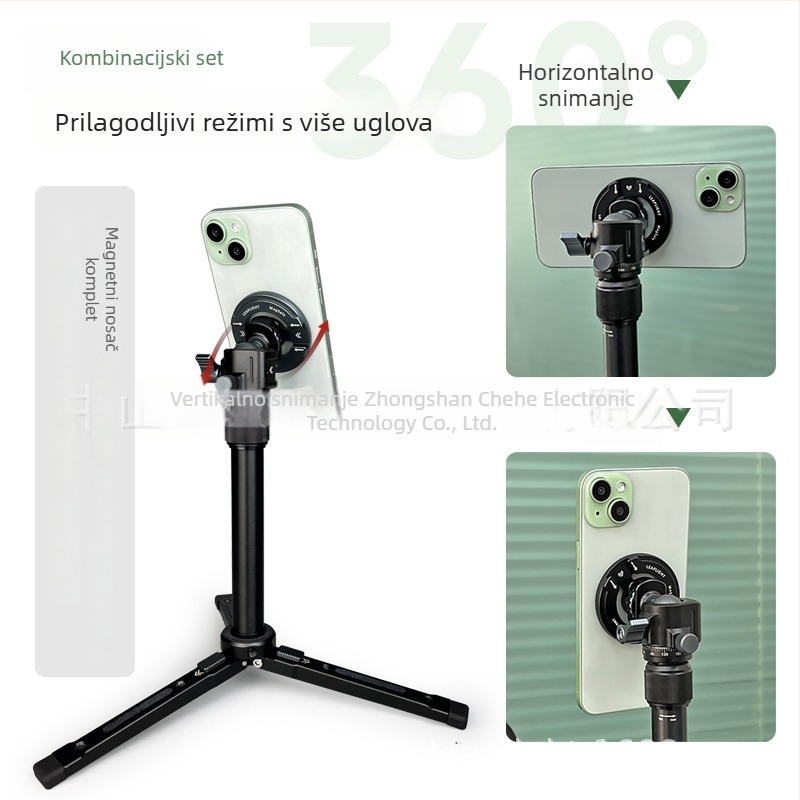 Stolni držač s MagSafe magnetskom metalnom klipsom za telefon za vloganje i prijenos uživo; prenosiva univerzalna legura; podržava horizontalne i vertikalne zaslone.
