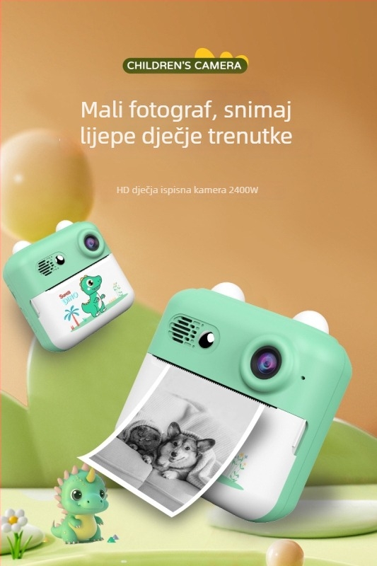 Dječji printer trenutnih fotografija – kompaktni mini printer visoke rezolucije, model A22C, 24 MP, LCD 2,4 inča, TF kartica, trajanje baterije 3 sata.