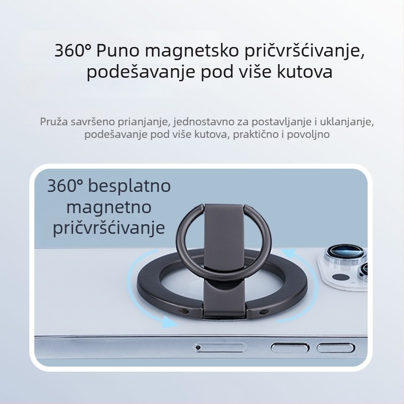 Prilagodljivi magnetski držač za auto s prstenom i MagSafe, magnetska stražnja pločica i stolni držač za telefon